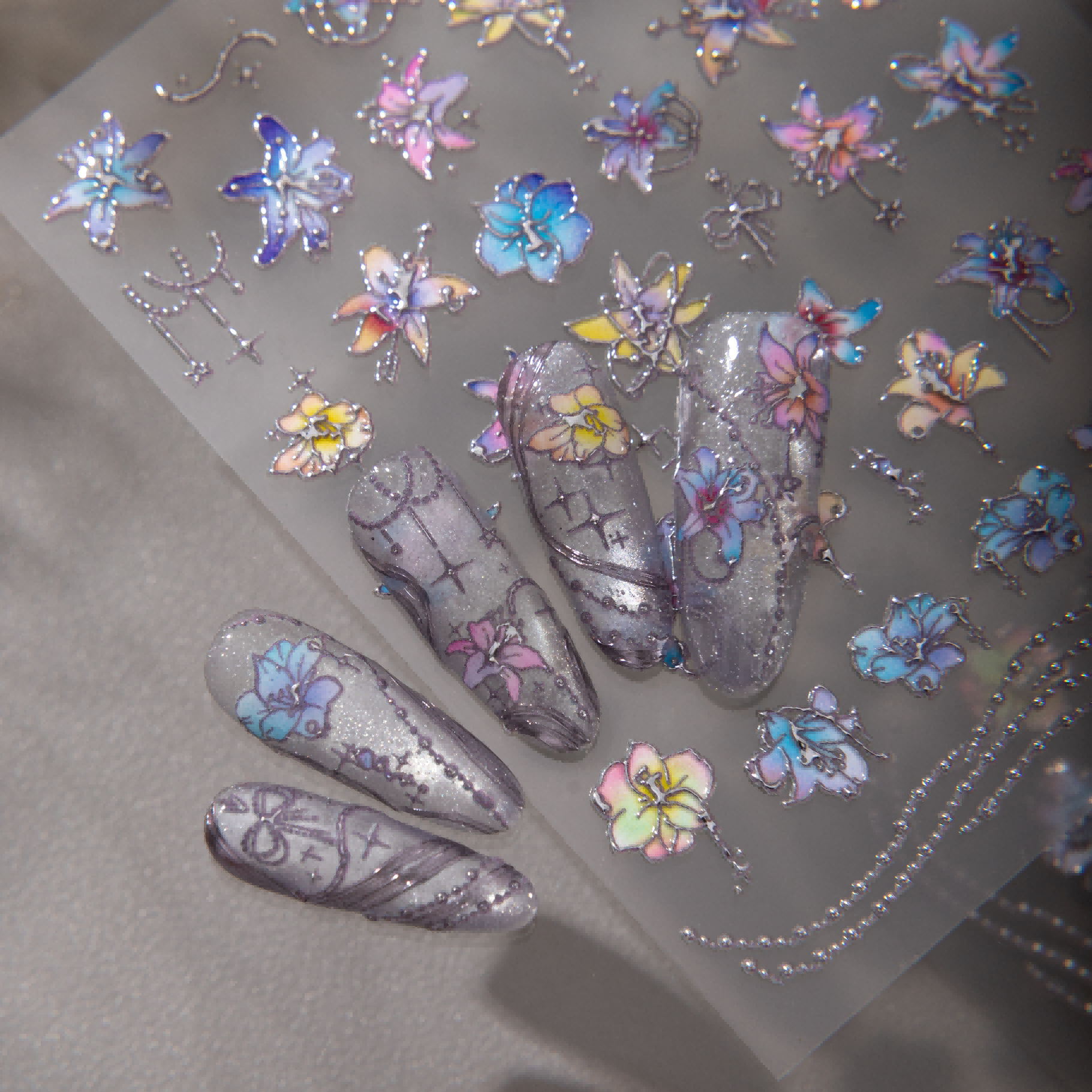 Phone Cases Viral - Iridescent Floral Nail Stickers Shiny Waterproof