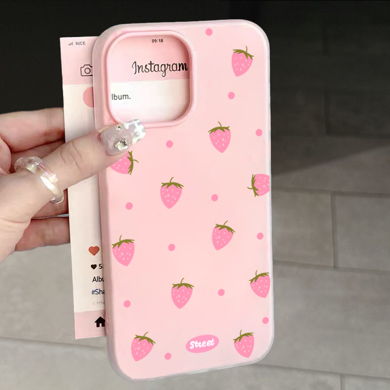 Phone Cases Iphone 16 Pro - Sweet Pink Strawberry Pattern Phone Case