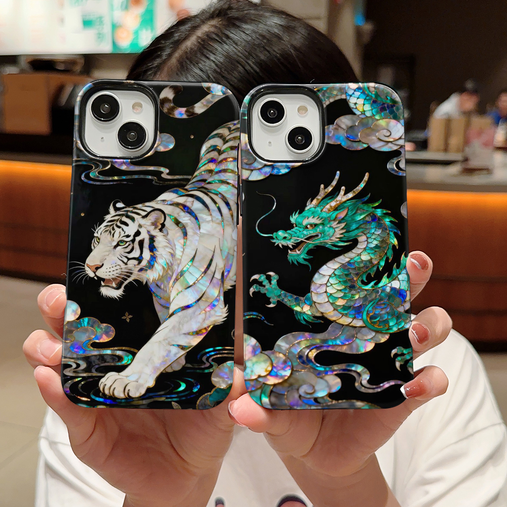 Phone Cases Iphone 16 Pro - Stylish Tiger Dragon Marble Texture Printed