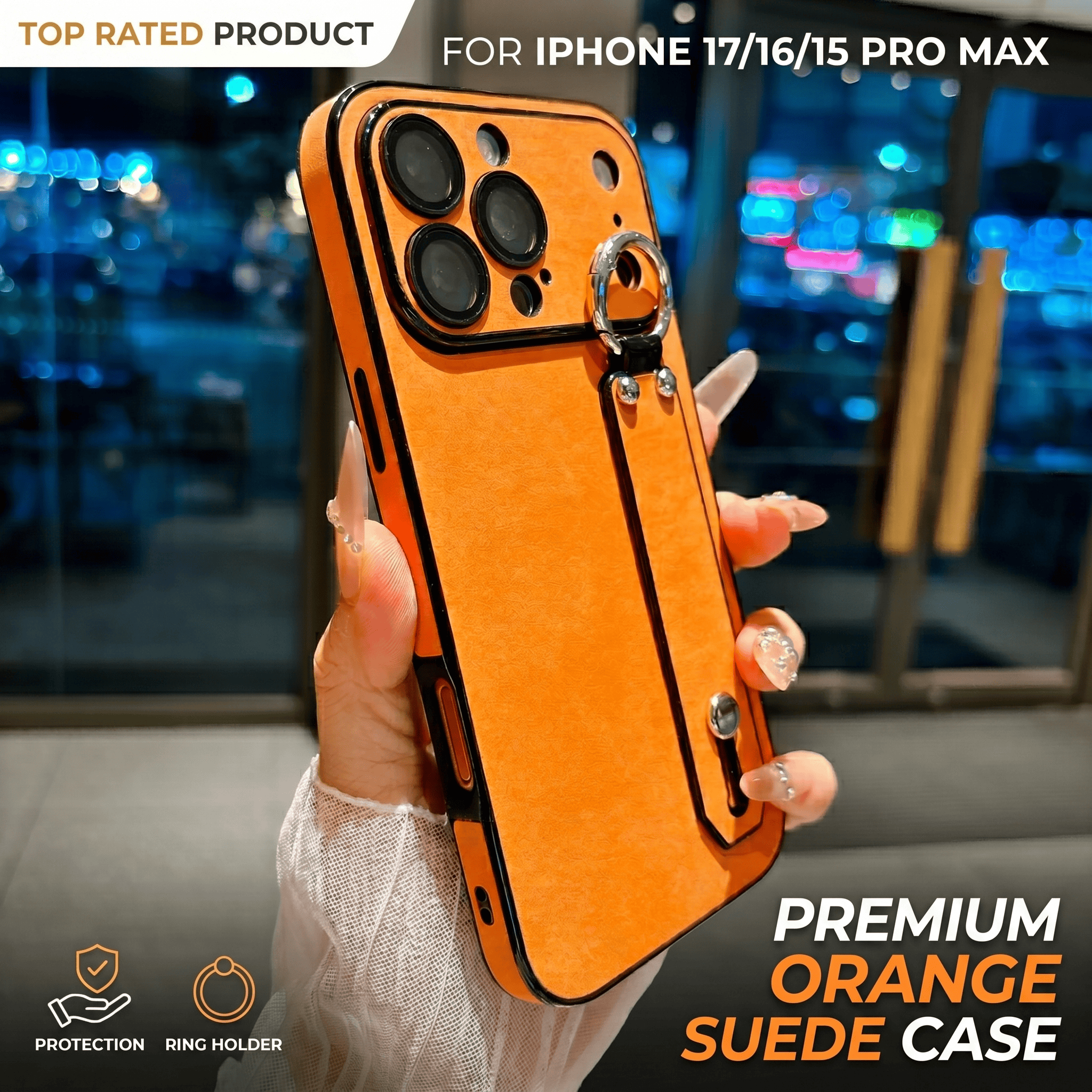 Phone Cases Iphone 16 Pro - Suede Leather Wrist Strap Holder Phone