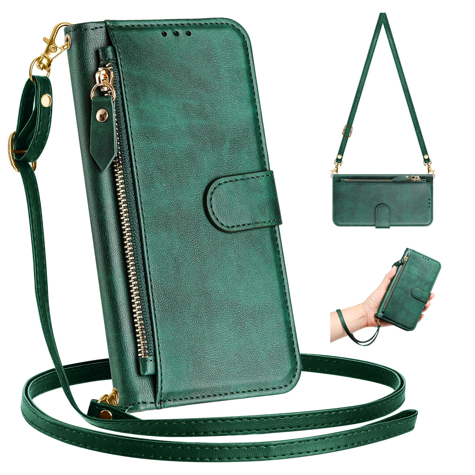 Flip Leather Case - Crossbody Zipper Cards Solt Leather Wallet