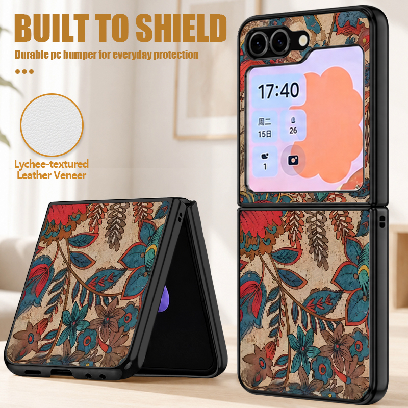 Flip Leather Case - Retro Flower Pattern PU Leather Phone