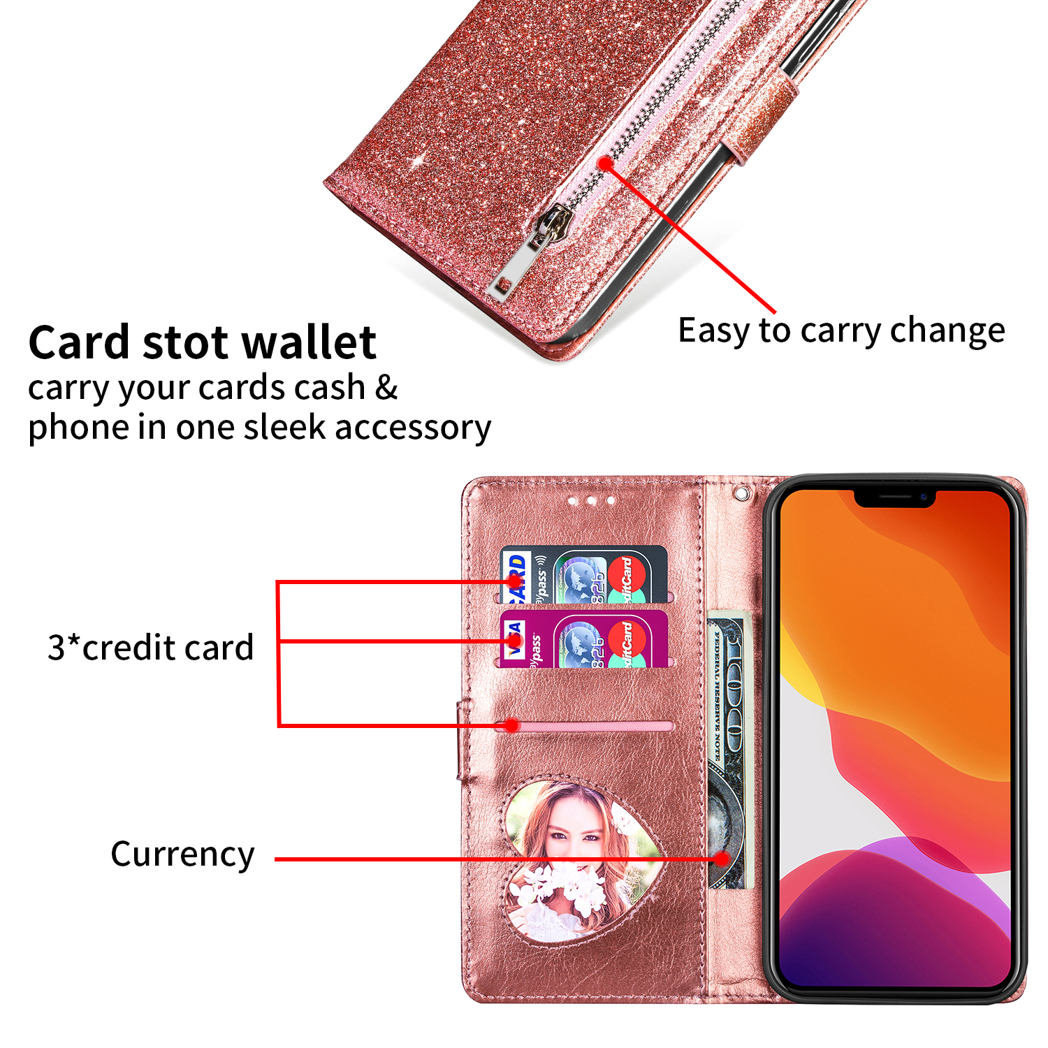 Zipper Flip Wallet Glitter Lea - Phone Cases Ugly recensie en prijs