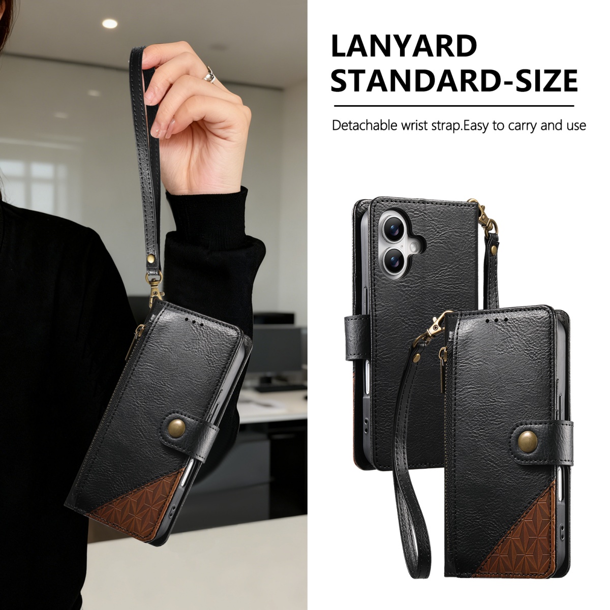 PU Leather Zipper Wrist Strap  - Flip Leather Case recensie en prijs