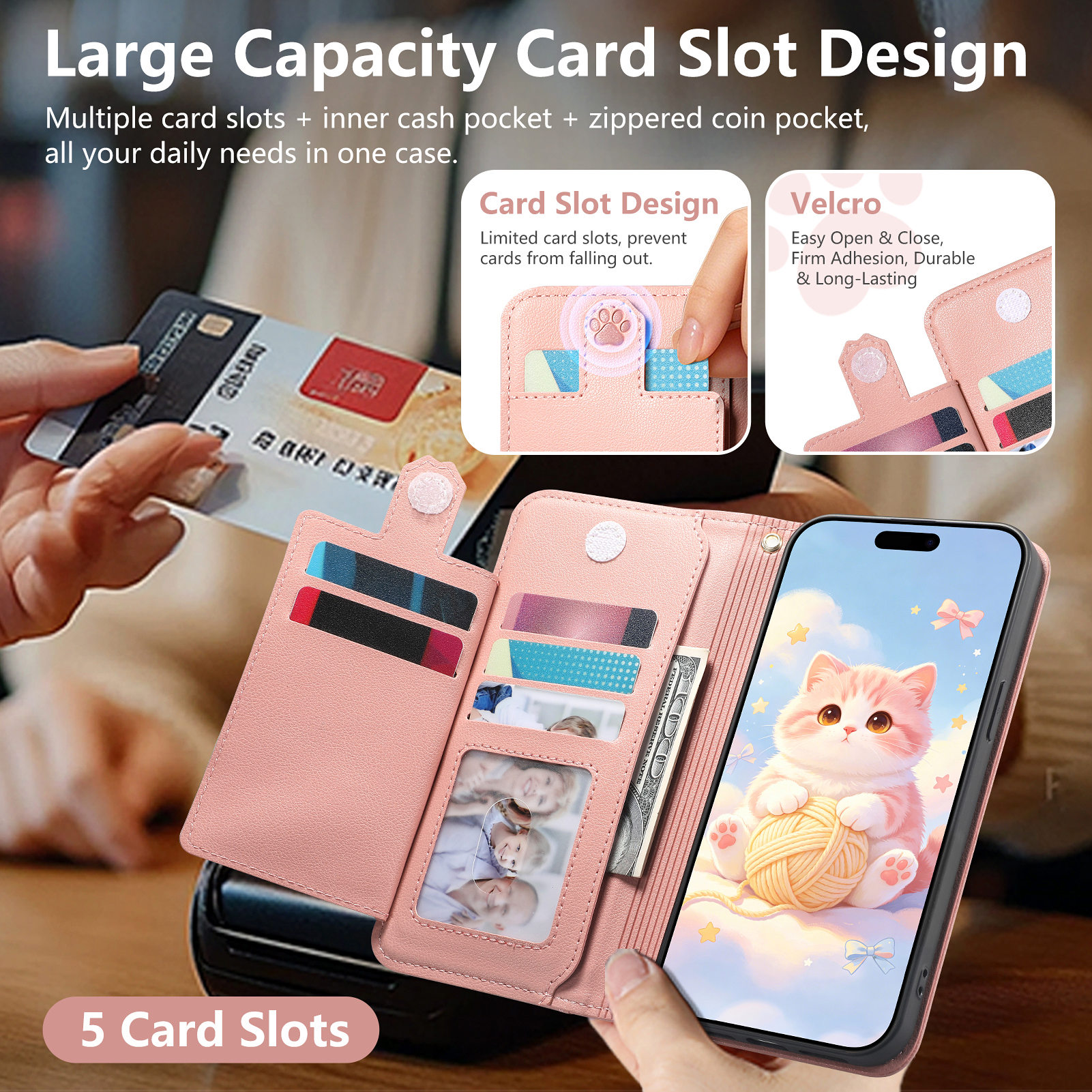 Cute Cat PU Leather Zipper Wri - Flip Leather Case recensie en prijs