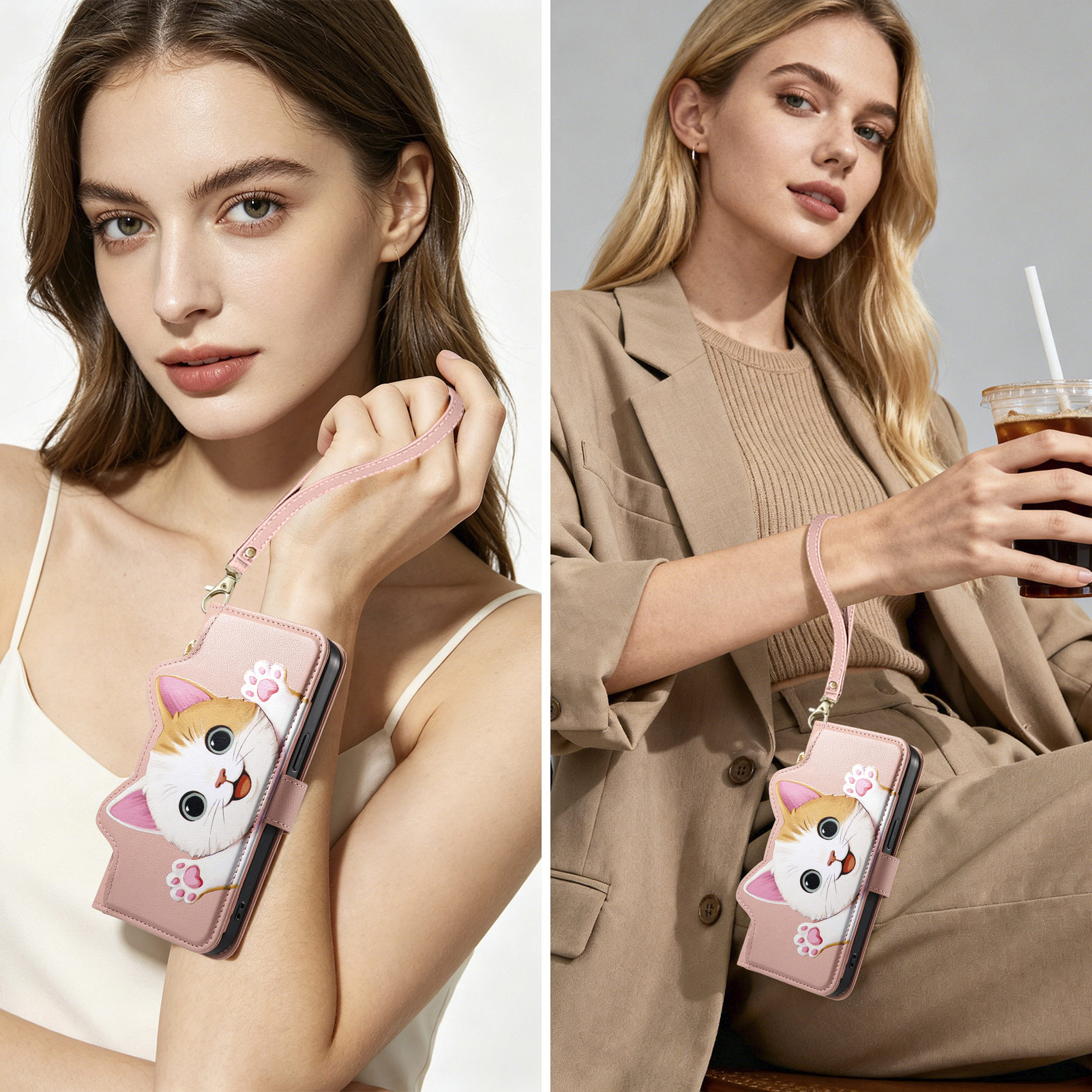 Cute Cat PU Leather Zipper Wri - Flip Leather Case recensie en prijs